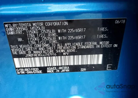 2018 Toyota Rav4 Le z USA, uszkodzony, nr VIN JTMZFREV0JJ747916